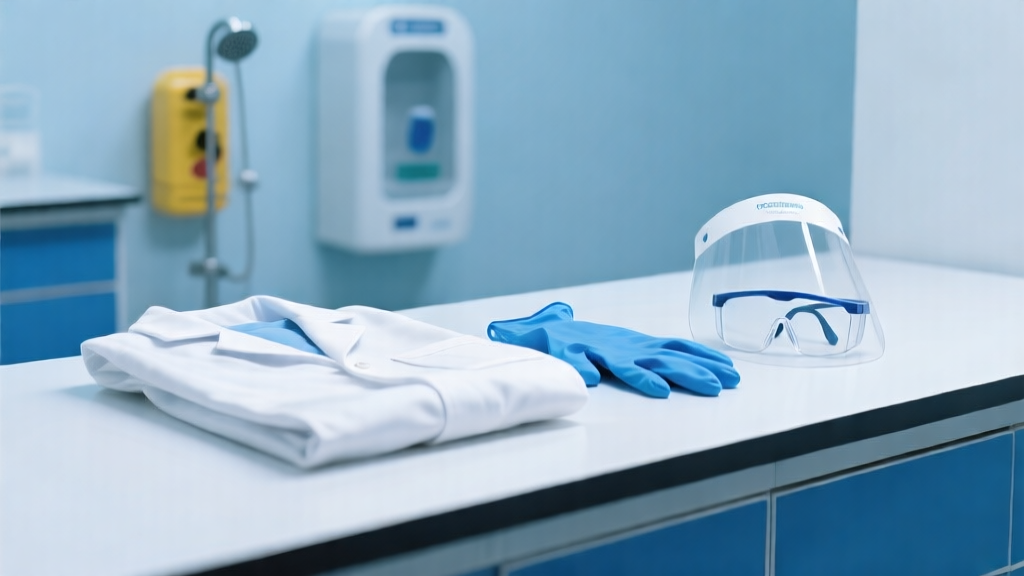 Laboratory personal protective equipment PPE - lab coat, gloves, goggles
